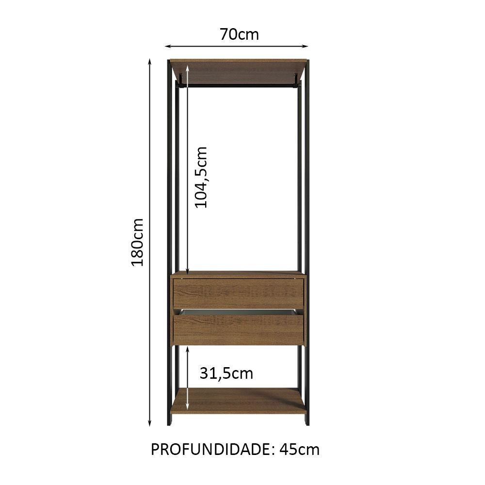 Guarda-Roupa Closet Modulado Valencia 2 Gavetas 70cm Rustic/Preto Madesa