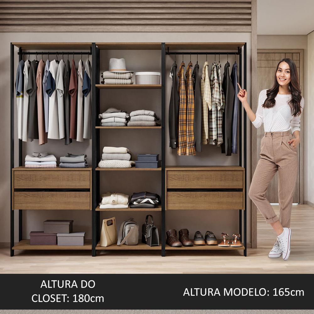 Guarda-Roupa Closet Modulado Valencia 4 Gavetas 199cm Rustic/Preto Madesa 02