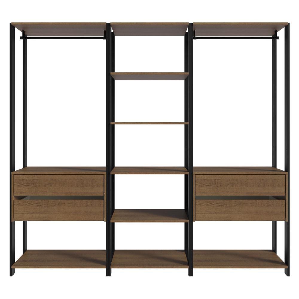 Guarda-Roupa Closet Modulado Valencia 4 Gavetas 199cm Rustic/Preto Madesa 02