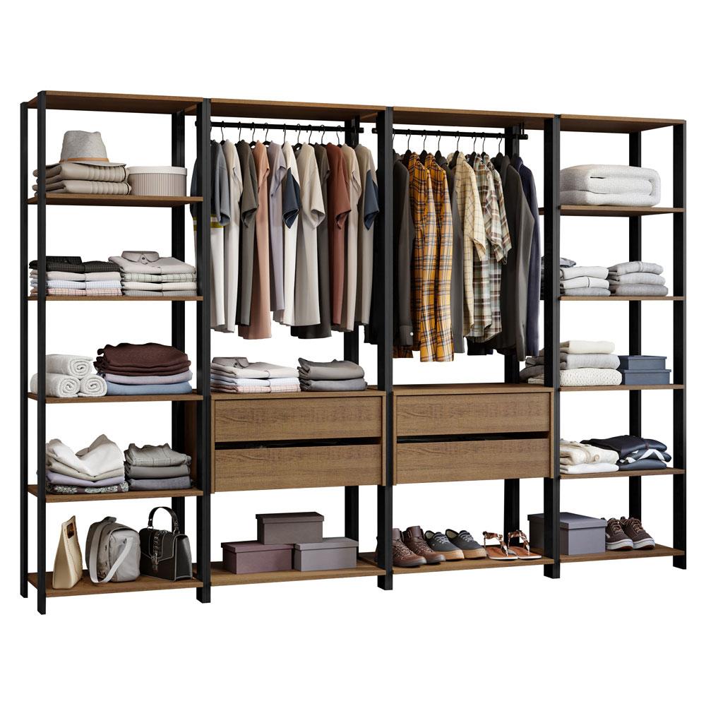 Guarda-Roupa Closet Modulado Valencia 4 Gavetas 258cm Rustic/Preto Madesa 01