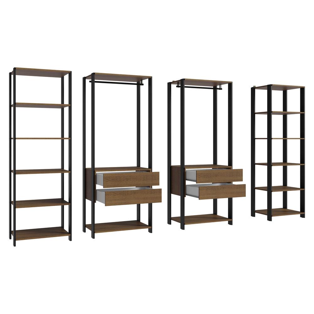 Guarda-Roupa Closet Modulado Valencia 4 Gavetas 258cm Rustic/Preto Madesa 01