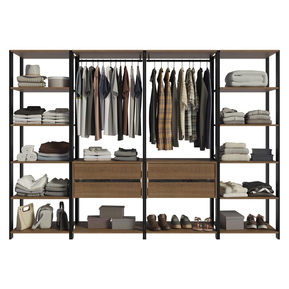 Guarda-Roupa Closet Modulado Valencia 4 Gavetas 258cm Rustic/Preto Madesa 01