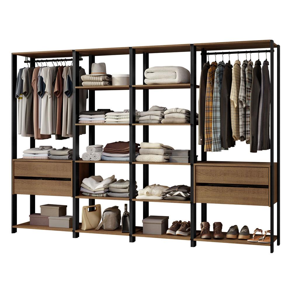 Guarda-Roupa Closet Modulado Valencia 4 Gavetas 258cm Rustic/Preto Madesa 02
