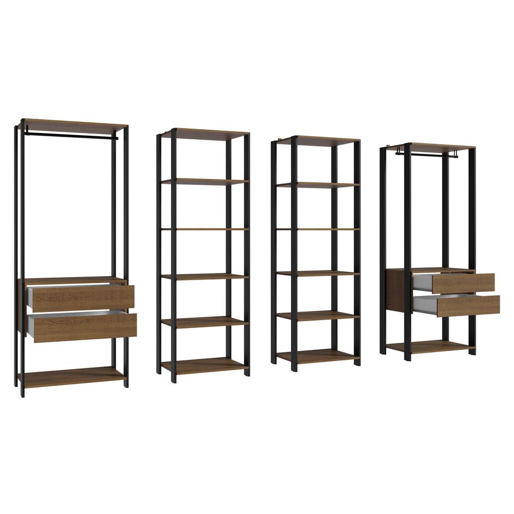 Guarda-Roupa Closet Modulado Valencia 4 Gavetas 258cm Rustic/Preto Madesa 02