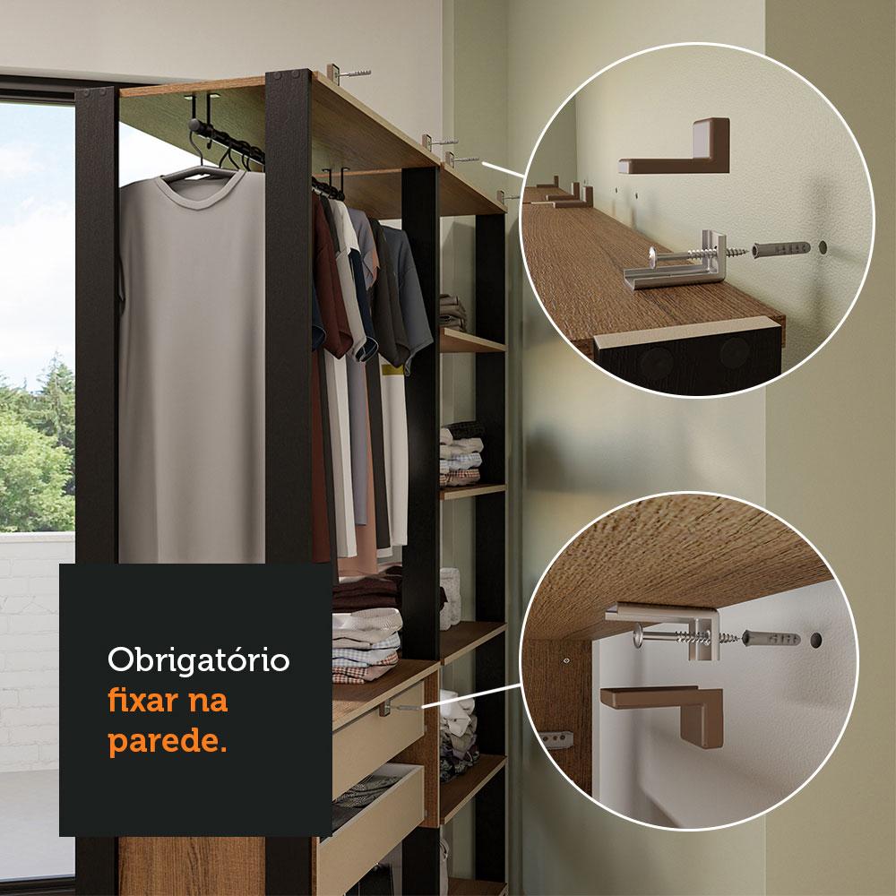 Guarda-Roupa Closet Modulado Valencia 4 Gavetas 258cm Rustic/Preto Madesa 02