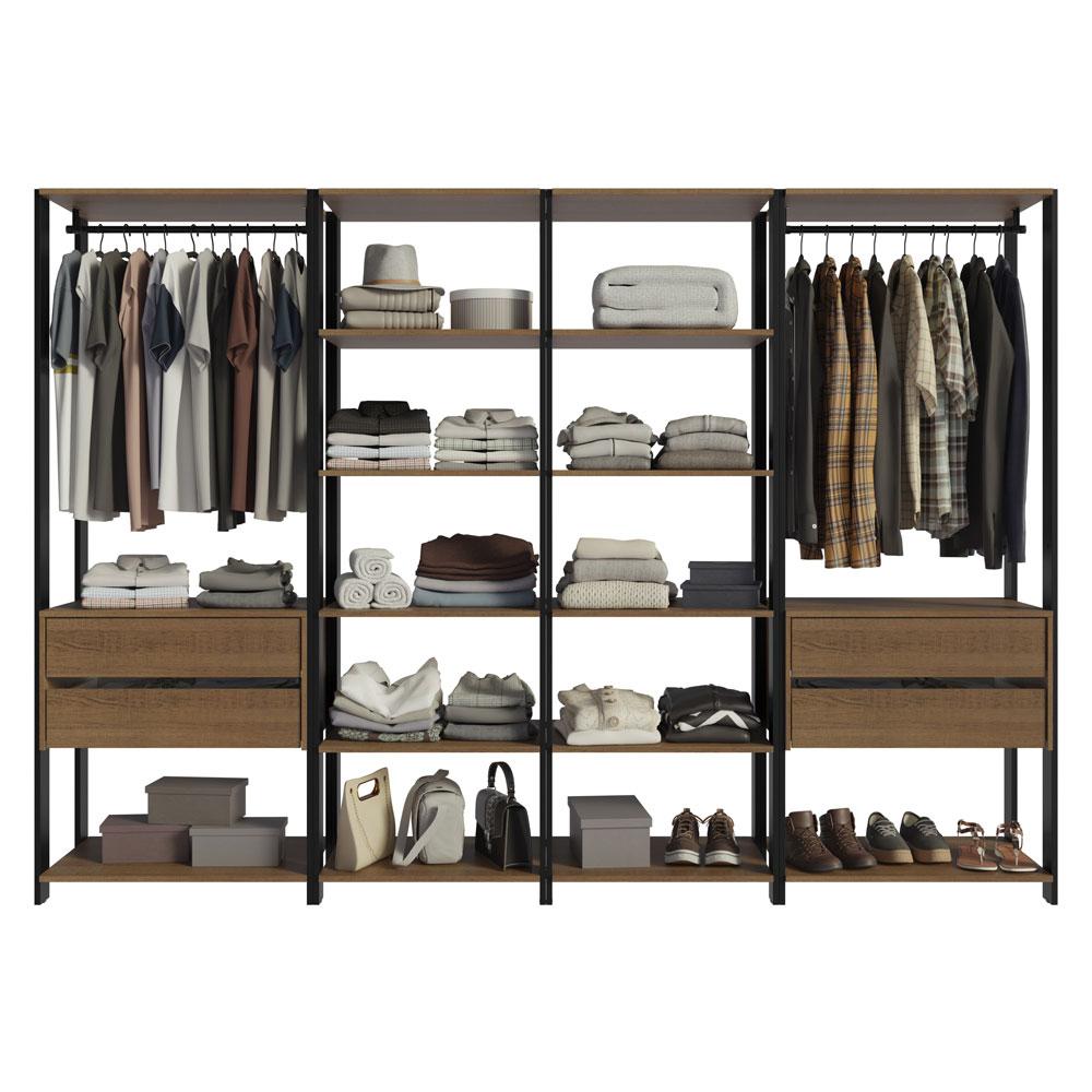 Guarda-Roupa Closet Modulado Valencia 4 Gavetas 258cm Rustic/Preto Madesa 02