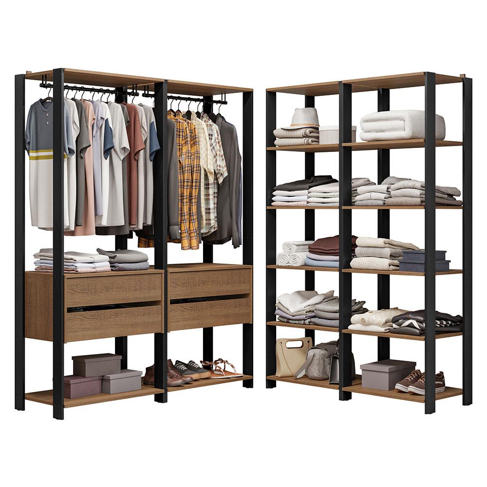 Guarda-Roupa Closet Modulado Valencia 4 Gavetas 358cm Rustic/Preto Madesa 03