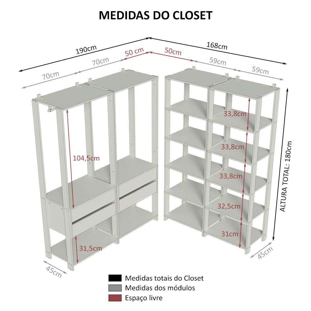 Guarda-Roupa Closet Modulado Valencia 4 Gavetas 358cm Rustic/Preto Madesa 03