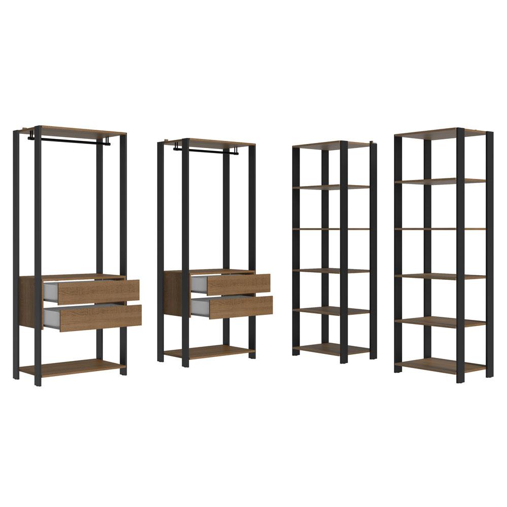 Guarda-Roupa Closet Modulado Valencia 4 Gavetas 358cm Rustic/Preto Madesa 03