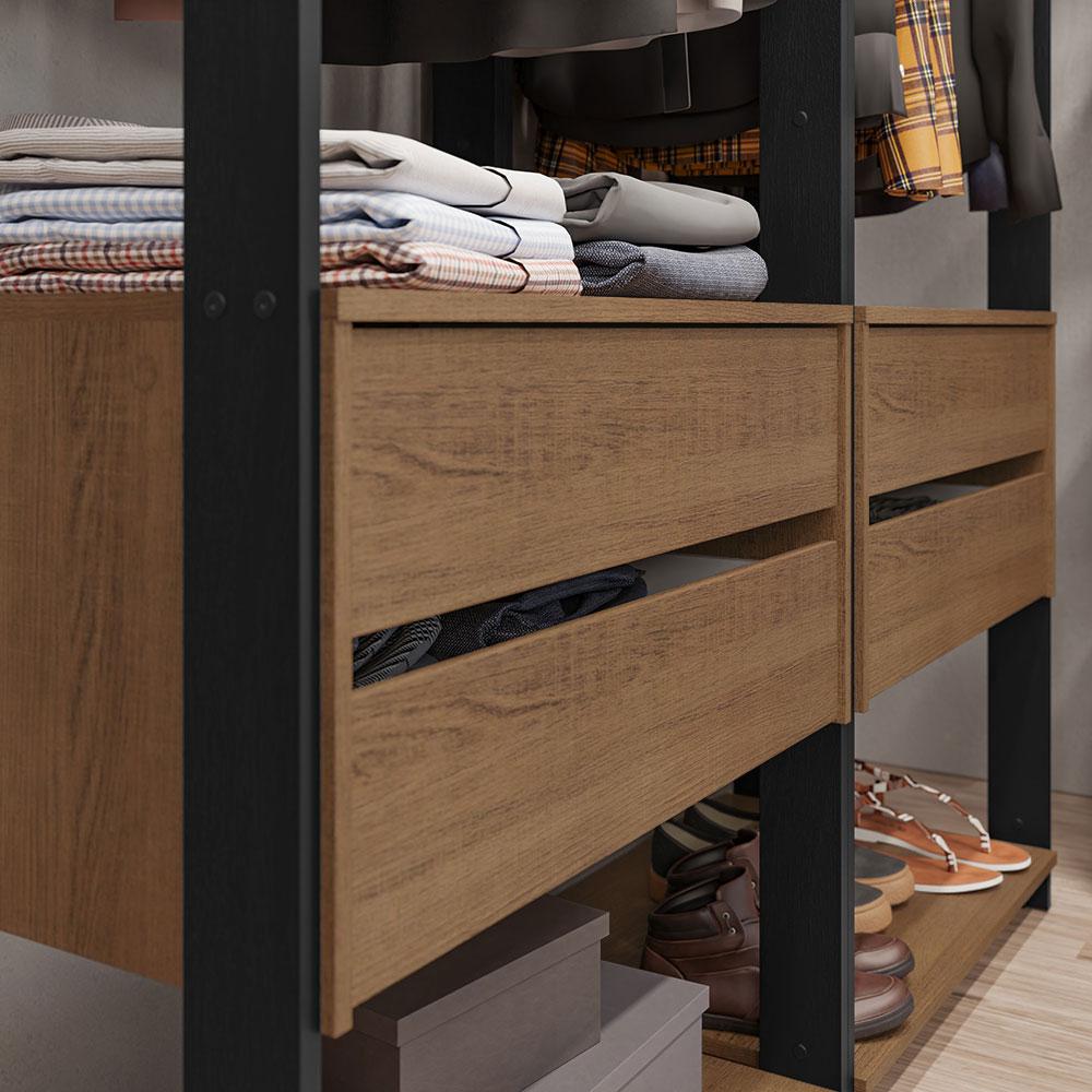 Guarda-Roupa Closet Modulado Valencia 4 Gavetas 358cm Rustic/Preto Madesa 03