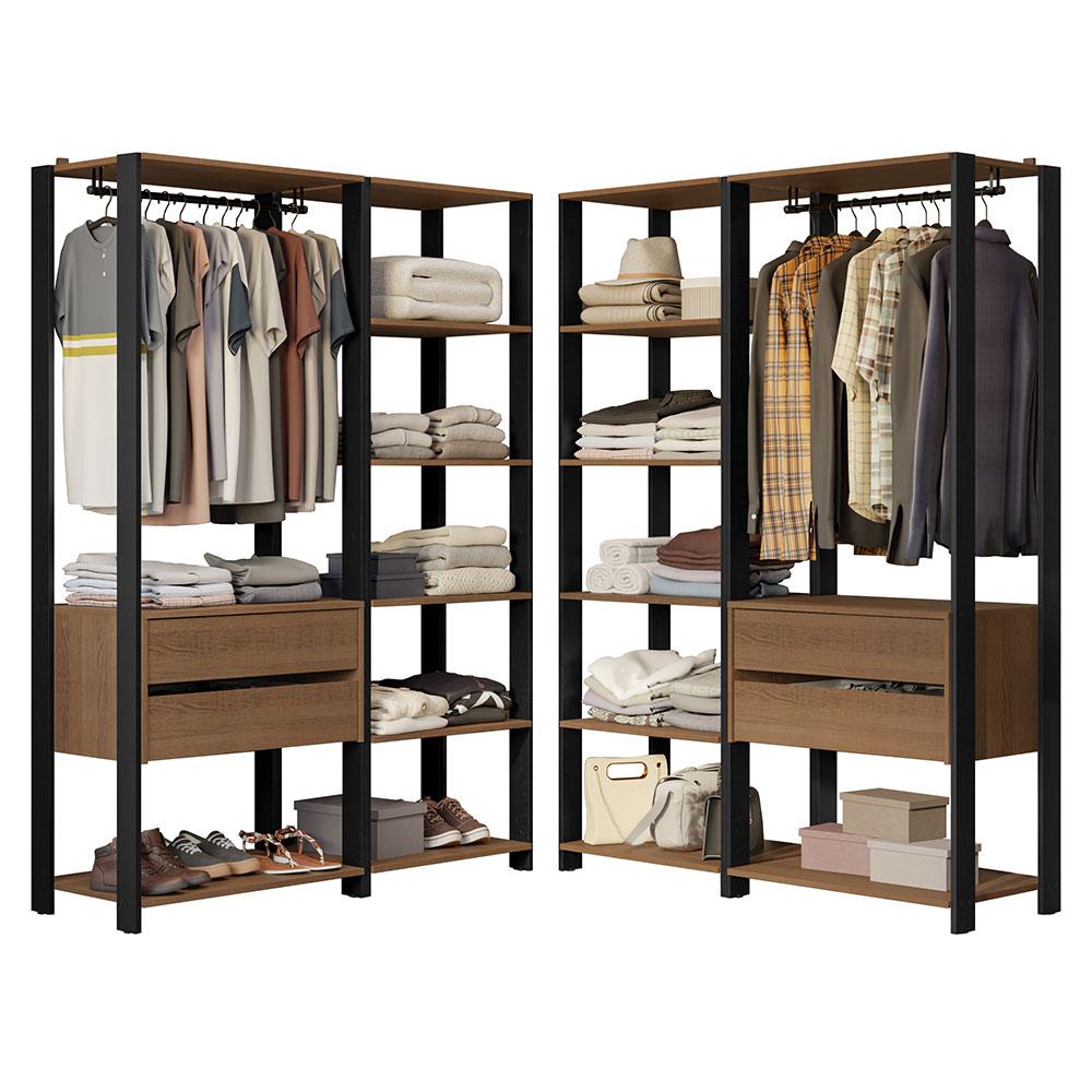 Guarda-Roupa Closet Modulado Valencia 4 Gavetas 358cm Rustic/Preto Madesa 04