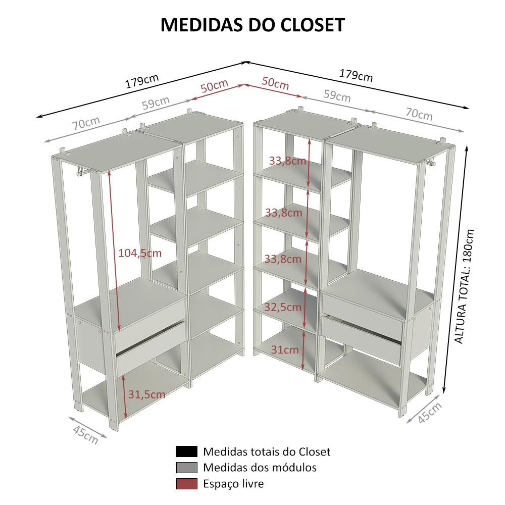 Guarda-Roupa Closet Modulado Valencia 4 Gavetas 358cm Rustic/Preto Madesa 04