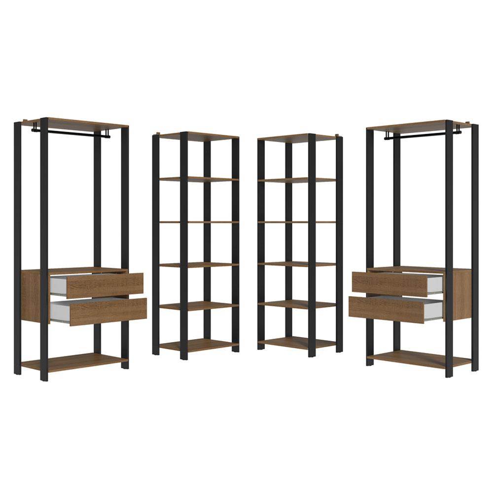 Guarda-Roupa Closet Modulado Valencia 4 Gavetas 358cm Rustic/Preto Madesa 04