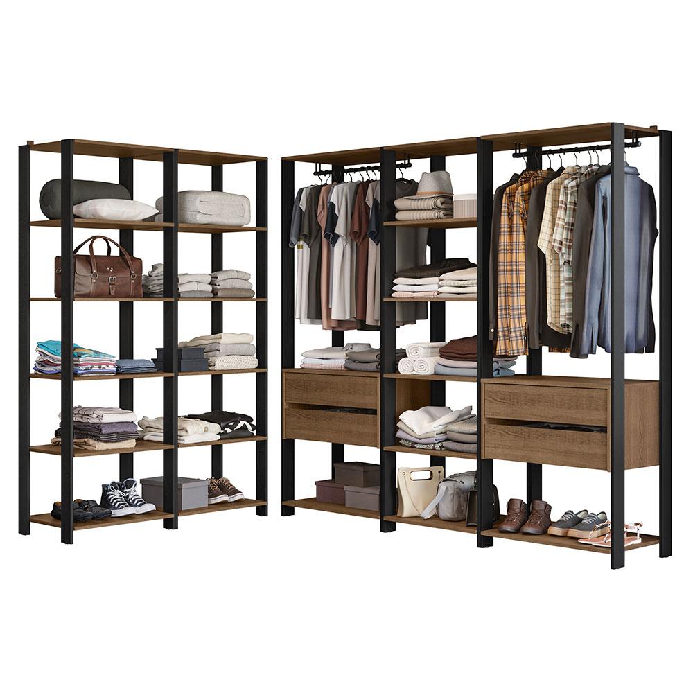Guarda-Roupa Closet Modulado Valencia 4 Gavetas 417cm Rustic/Preto Madesa 01