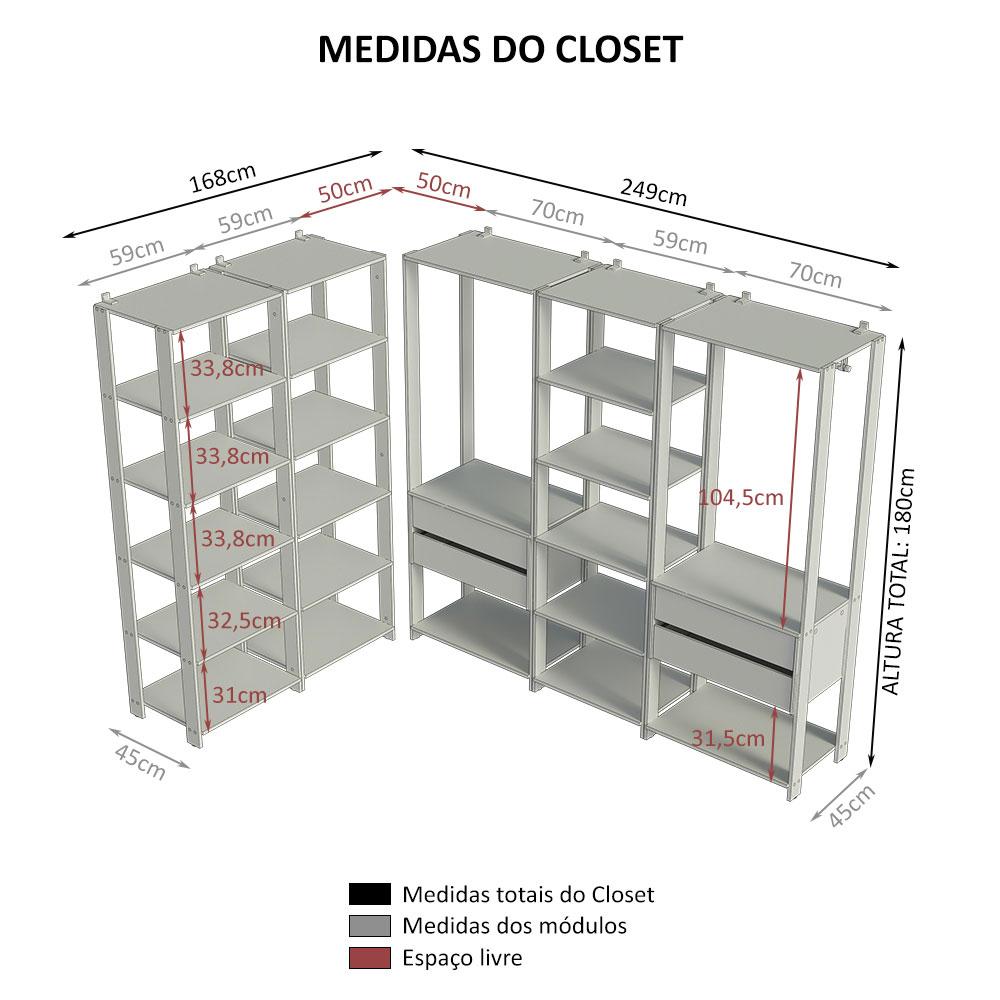 Guarda-Roupa Closet Modulado Valencia 4 Gavetas 417cm Rustic/Preto Madesa 01