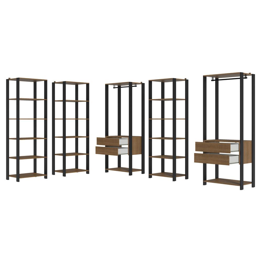 Guarda-Roupa Closet Modulado Valencia 4 Gavetas 417cm Rustic/Preto Madesa 01