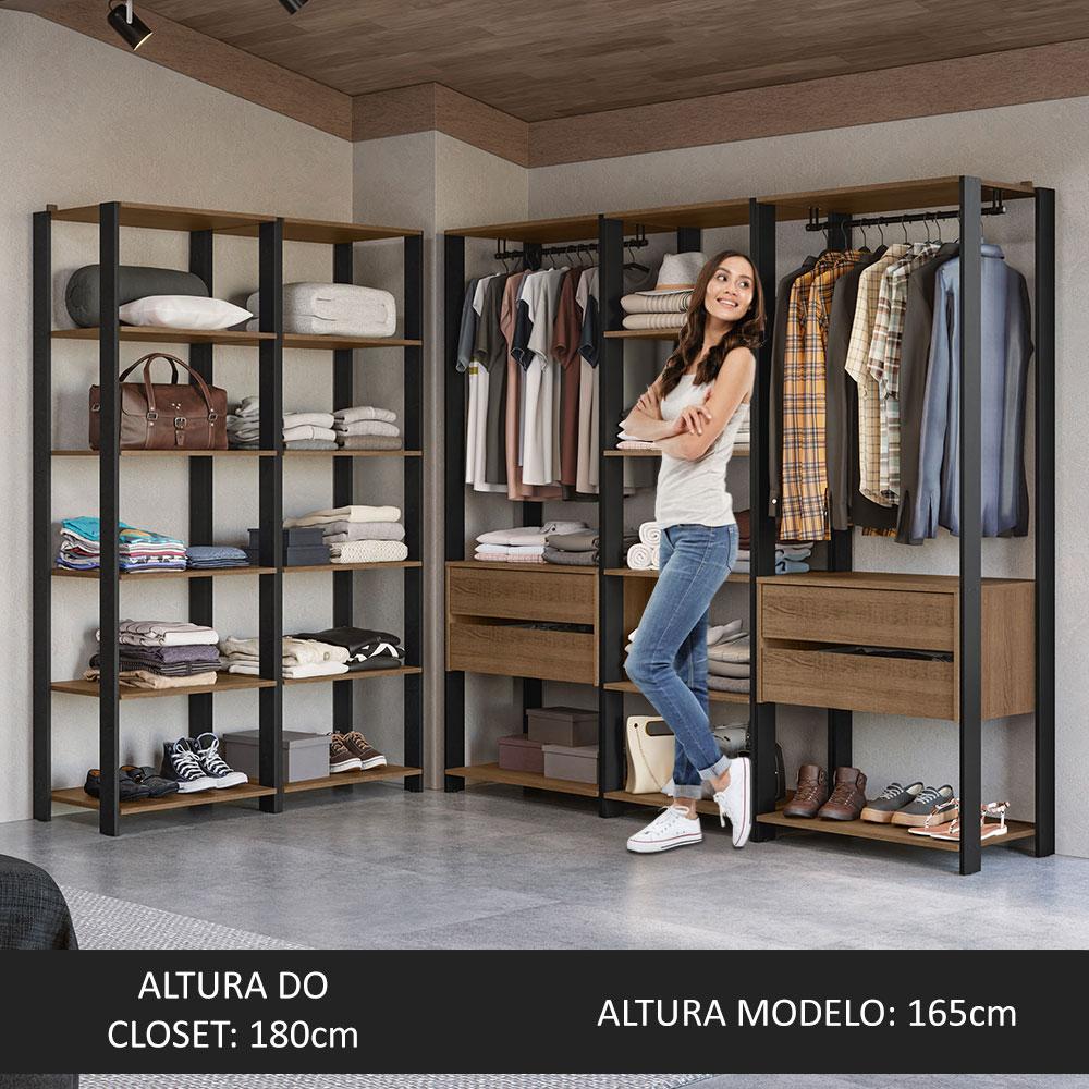 Guarda-Roupa Closet Modulado Valencia 4 Gavetas 417cm Rustic/Preto Madesa 01