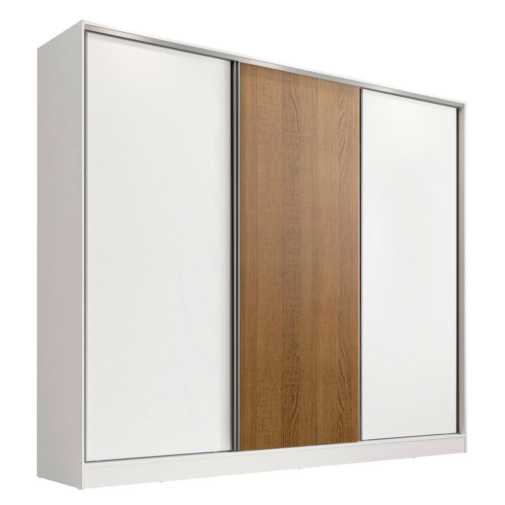 Guarda Roupa Infantil 100% MDF Madesa Logan 3 Portas de Correr - Branco/Branco/Rustic