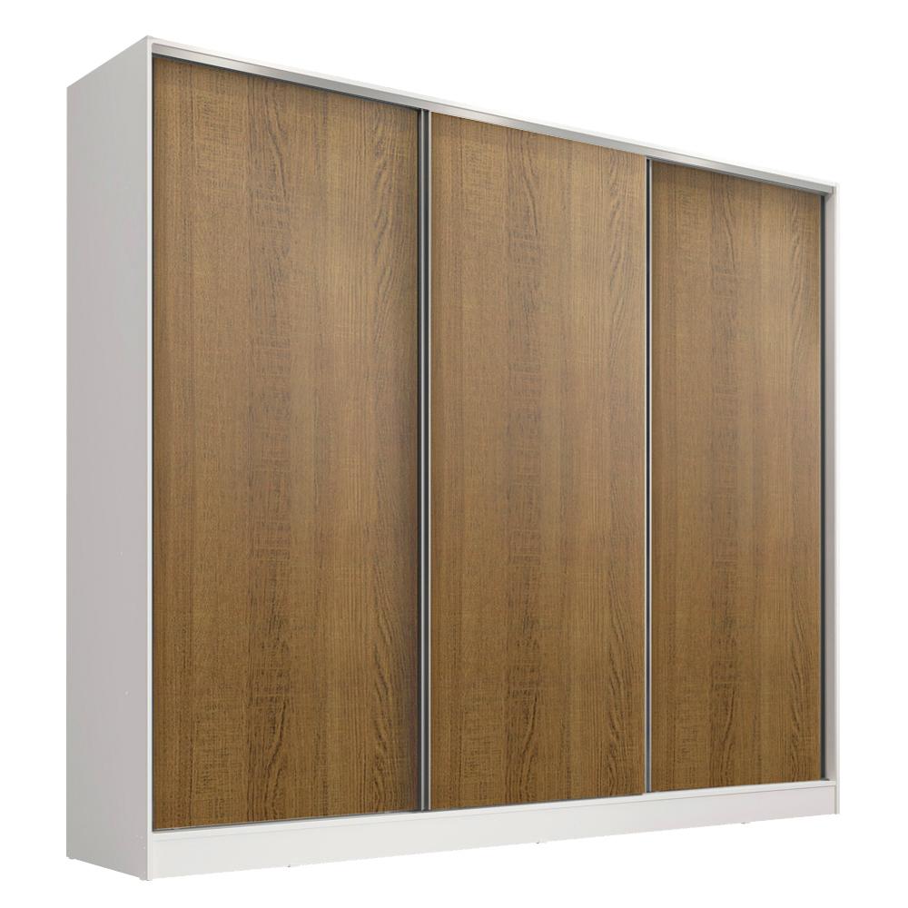 Guarda Roupa Infantil 100% MDF Madesa Logan 3 Portas de Correr - Branco/Rustic