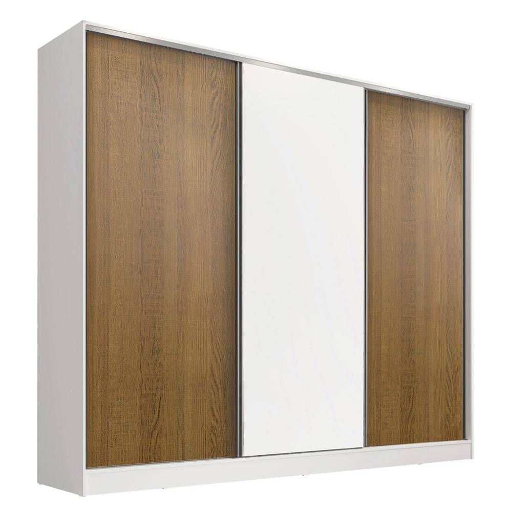 Guarda Roupa Infantil 100% MDF Madesa Logan 3 Portas de Correr - Branco/Rustic/Branco