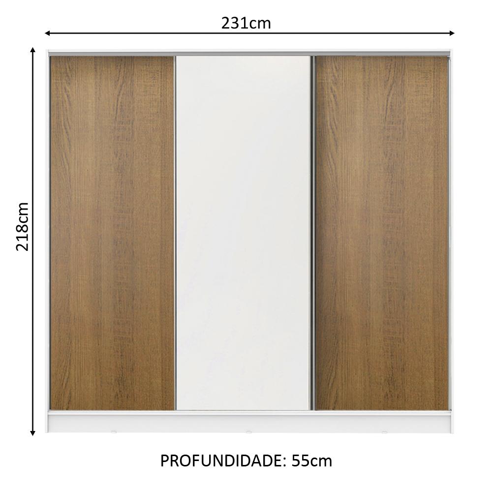 Guarda Roupa Infantil 100% MDF Madesa Logan 3 Portas de Correr - Branco/Rustic/Branco