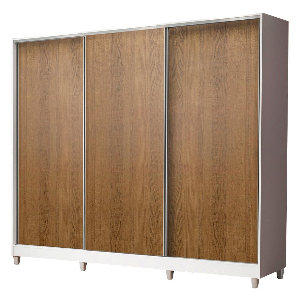 Guarda Roupa Infantil 100% MDF Madesa Logan 3 Portas de Correr com Pés - Branco/Rustic