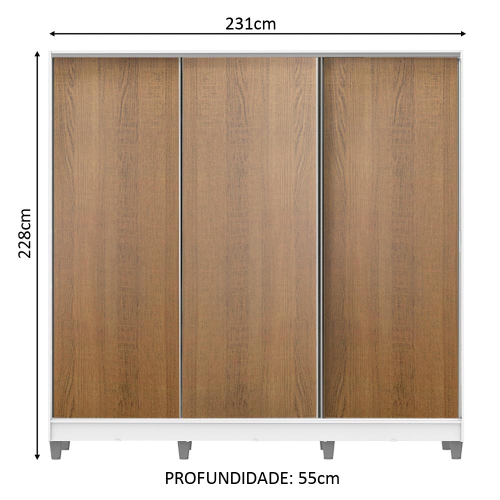 Guarda Roupa Infantil 100% MDF Madesa Logan 3 Portas de Correr com Pés - Branco/Rustic