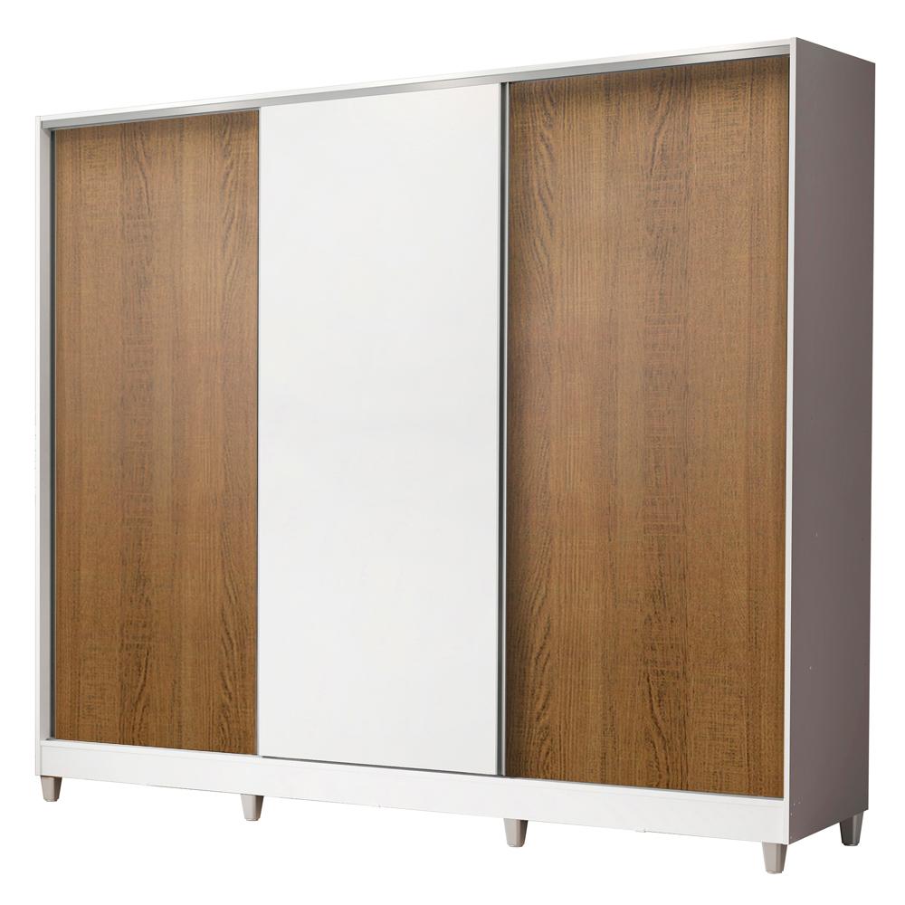 Guarda Roupa Infantil 100% MDF Madesa Logan 3 Portas de Correr com Pés - Branco/Rustic/Branco