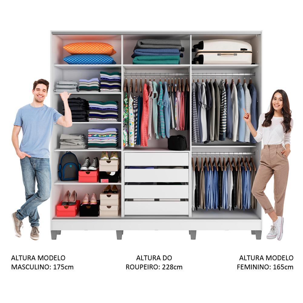 Guarda Roupa Infantil 100% MDF Madesa Logan 3 Portas de Correr com Pés - Branco/Rustic/Branco