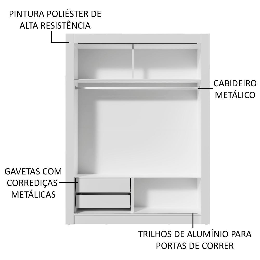 Guarda-Roupa Infantil Madesa Bento 2 Portas de Correr 2 Gavetas - Branco