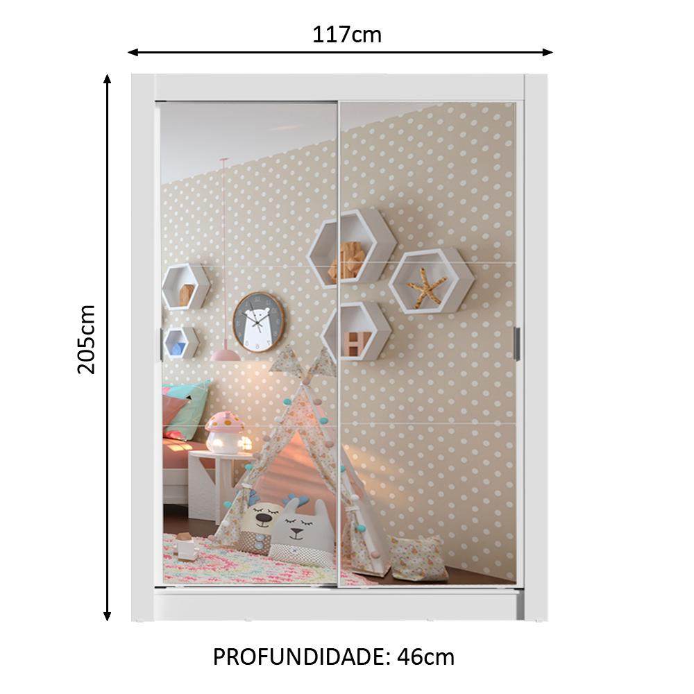 Guarda-Roupa Infantil Madesa Bento 2 Portas de Correr de Espelho 2 Gavetas