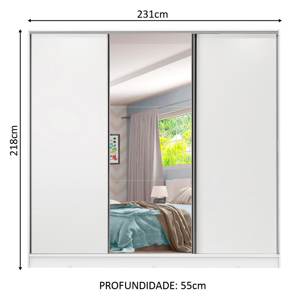 Guarda Roupa Infantil Madesa Logan 100% MDF 3 Portas de Correr com Espelho