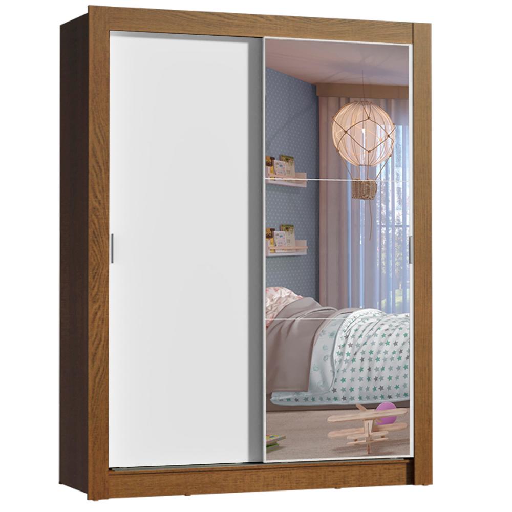 Guarda-Roupa Infantil Madesa Theo 2 Portas de Correr com Espelho 4 Gavetas - Rustic/Branco