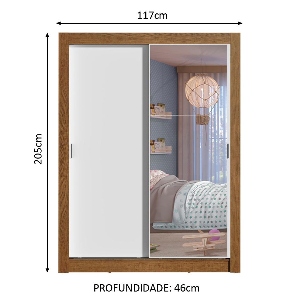 Guarda-Roupa Infantil Madesa Theo 2 Portas de Correr com Espelho 4 Gavetas - Rustic/Branco