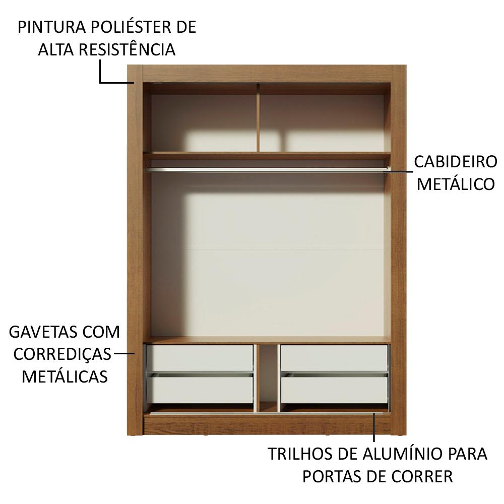 Guarda-Roupa Infantil Madesa Theo 2 Portas de Correr com Espelho 4 Gavetas - Rustic/Branco