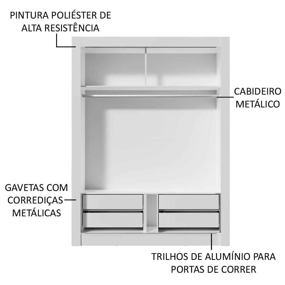 Guarda-Roupa Infantil Madesa Theo 2 Portas de Correr de Espelho 4 Gavetas