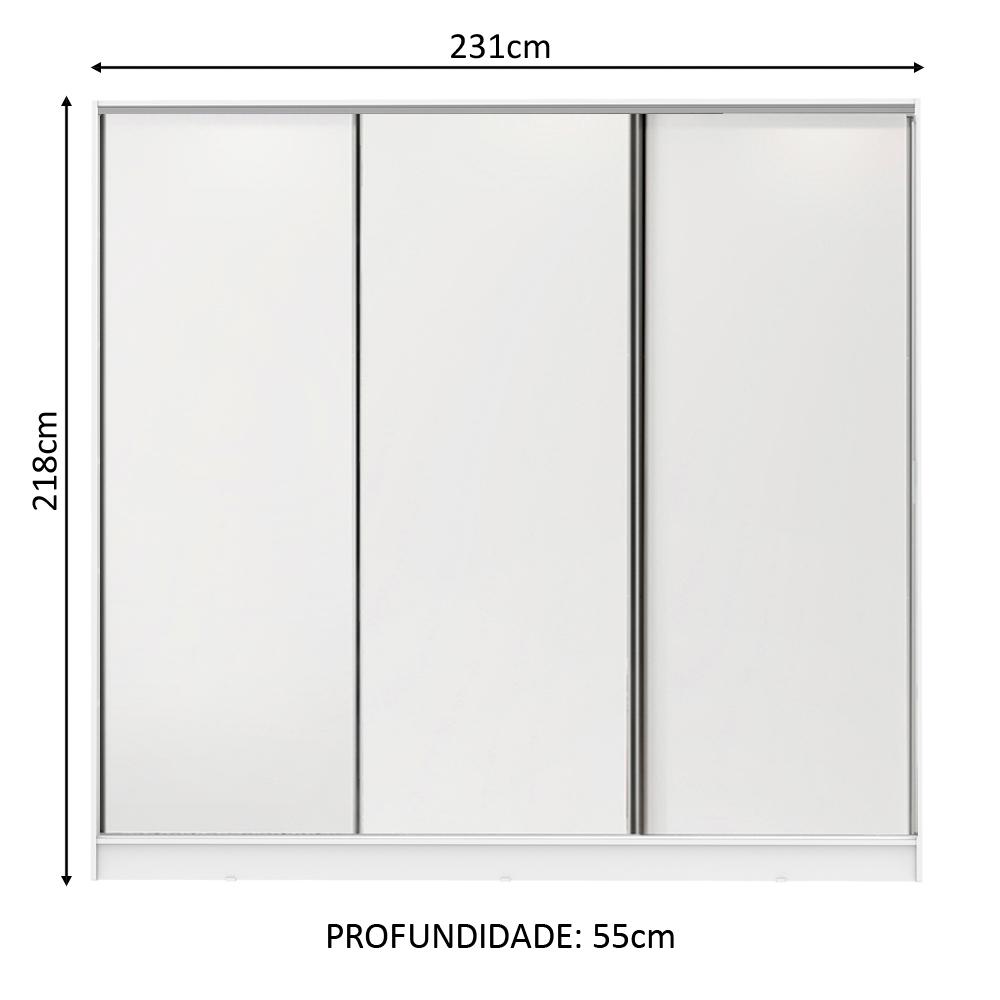 Guarda Roupa Juvenil 100% MDF Madesa Kevin 3 Portas de Correr - Branco