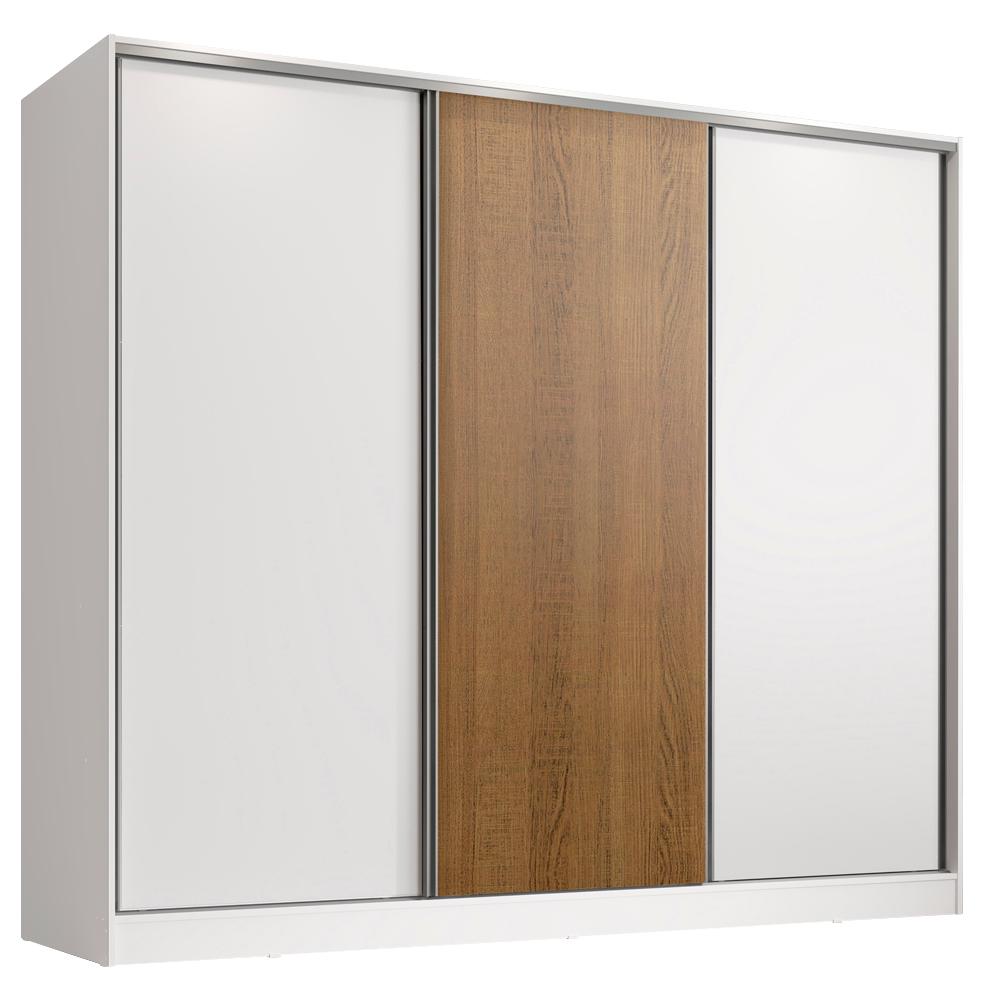 Guarda Roupa Juvenil 100% MDF Madesa Kevin 3 Portas de Correr - Branco/Branco/Rustic