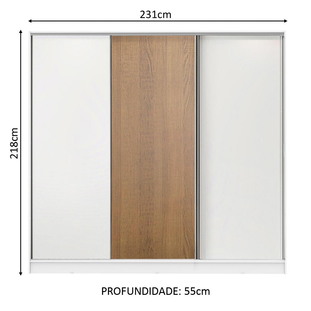 Guarda Roupa Juvenil 100% MDF Madesa Kevin 3 Portas de Correr - Branco/Branco/Rustic