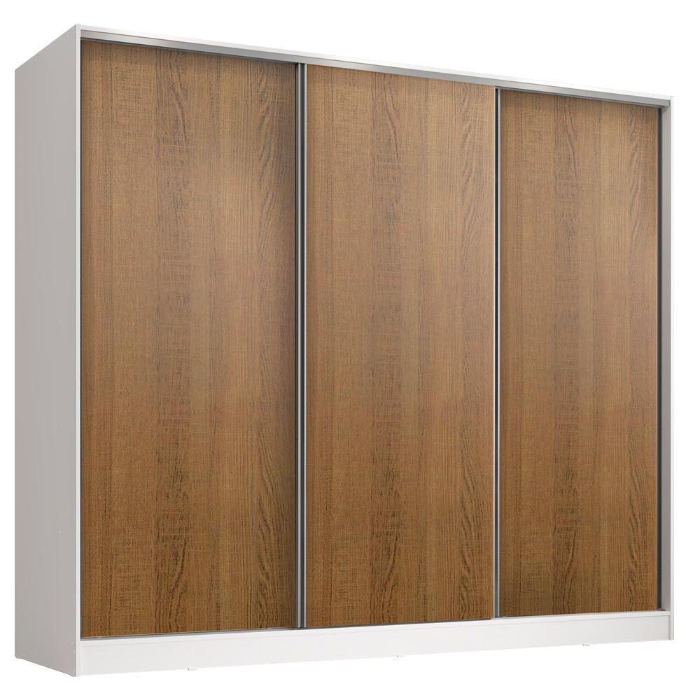 Guarda Roupa Juvenil 100% MDF Madesa Kevin 3 Portas de Correr - Branco/Rustic