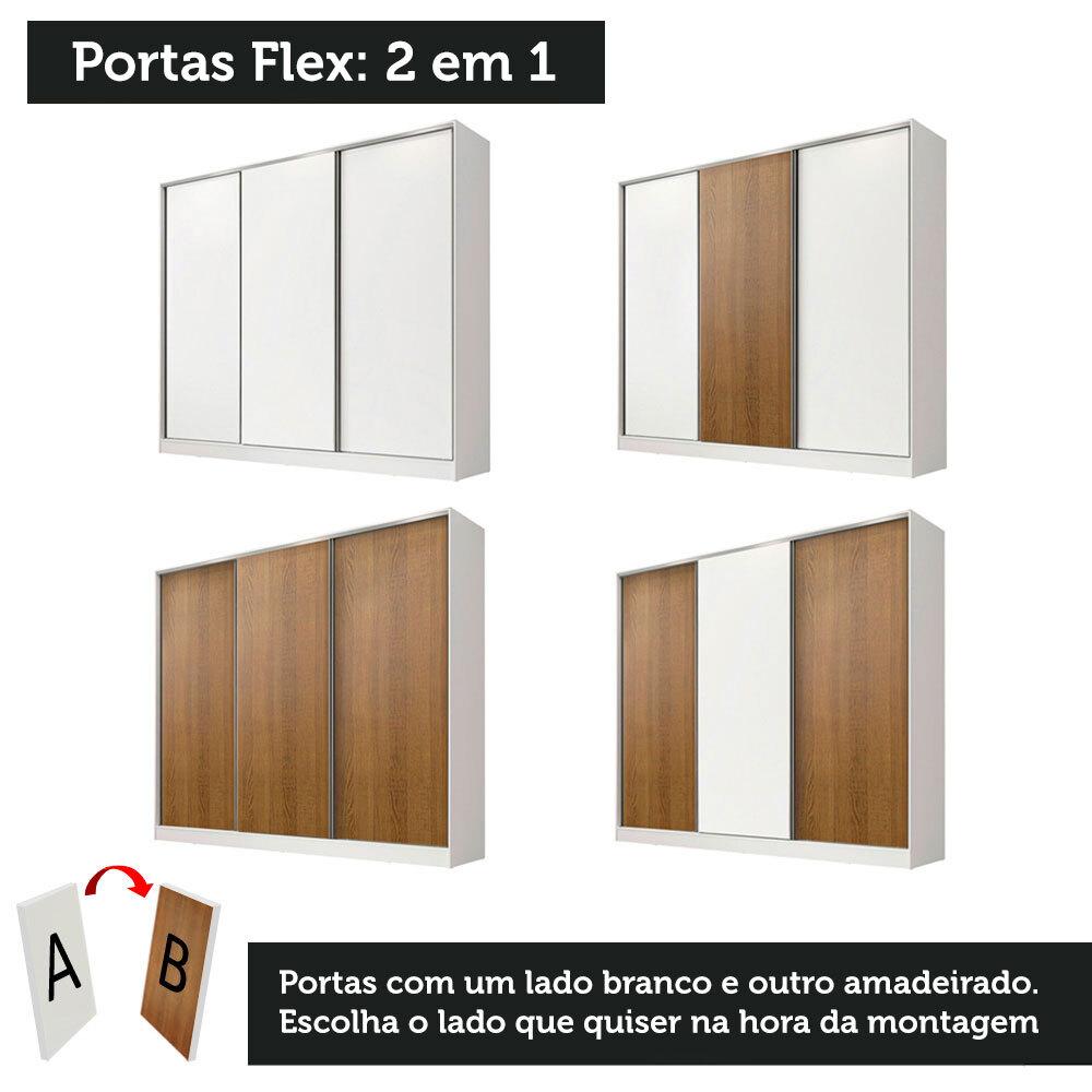 Guarda Roupa Juvenil 100% MDF Madesa Kevin 3 Portas de Correr - Branco/Rustic