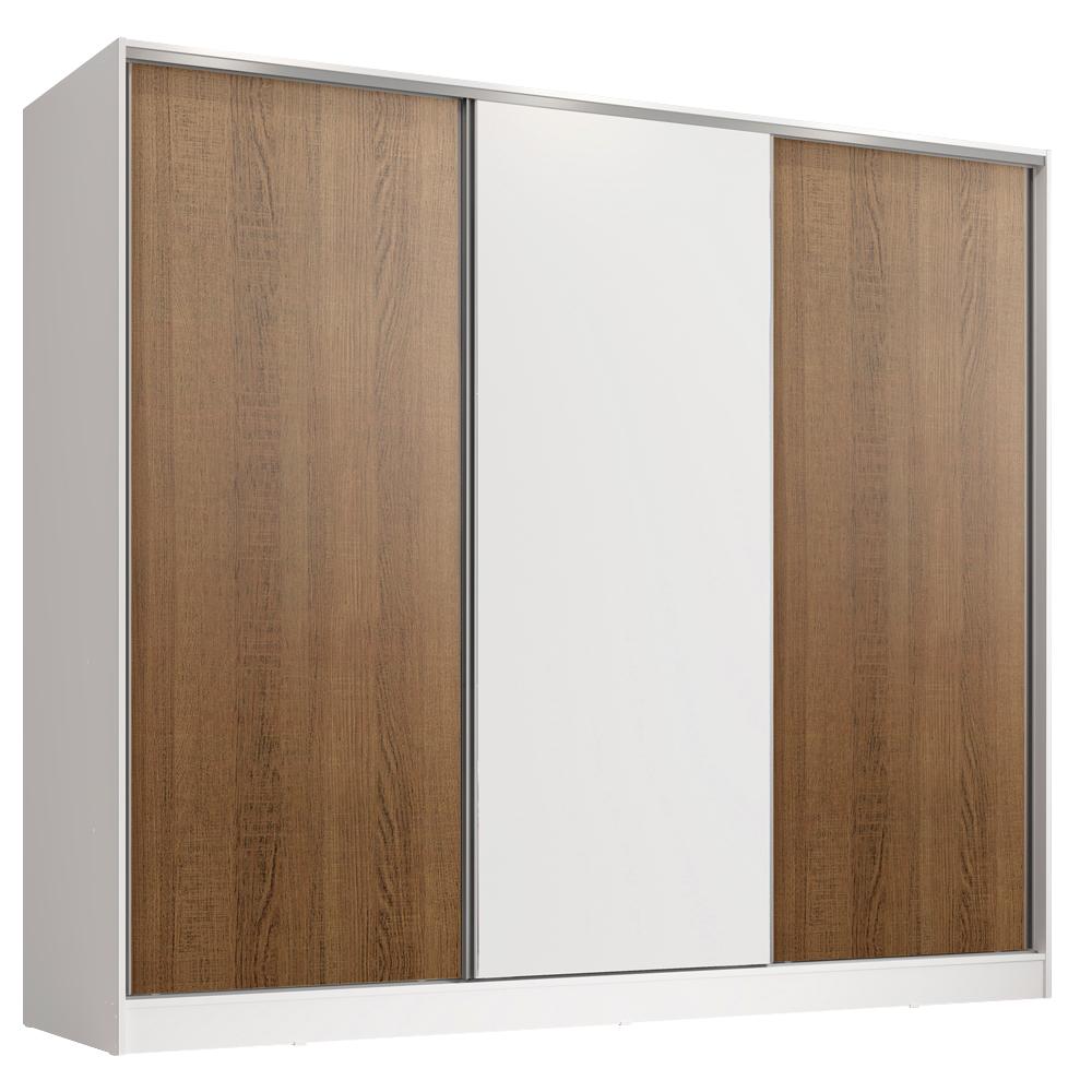 Guarda Roupa Juvenil 100% MDF Madesa Kevin 3 Portas de Correr - Branco/Rustic/Branco