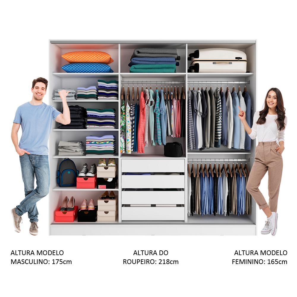 Guarda Roupa Juvenil 100% MDF Madesa Kevin 3 Portas de Correr com Espelho - Branco