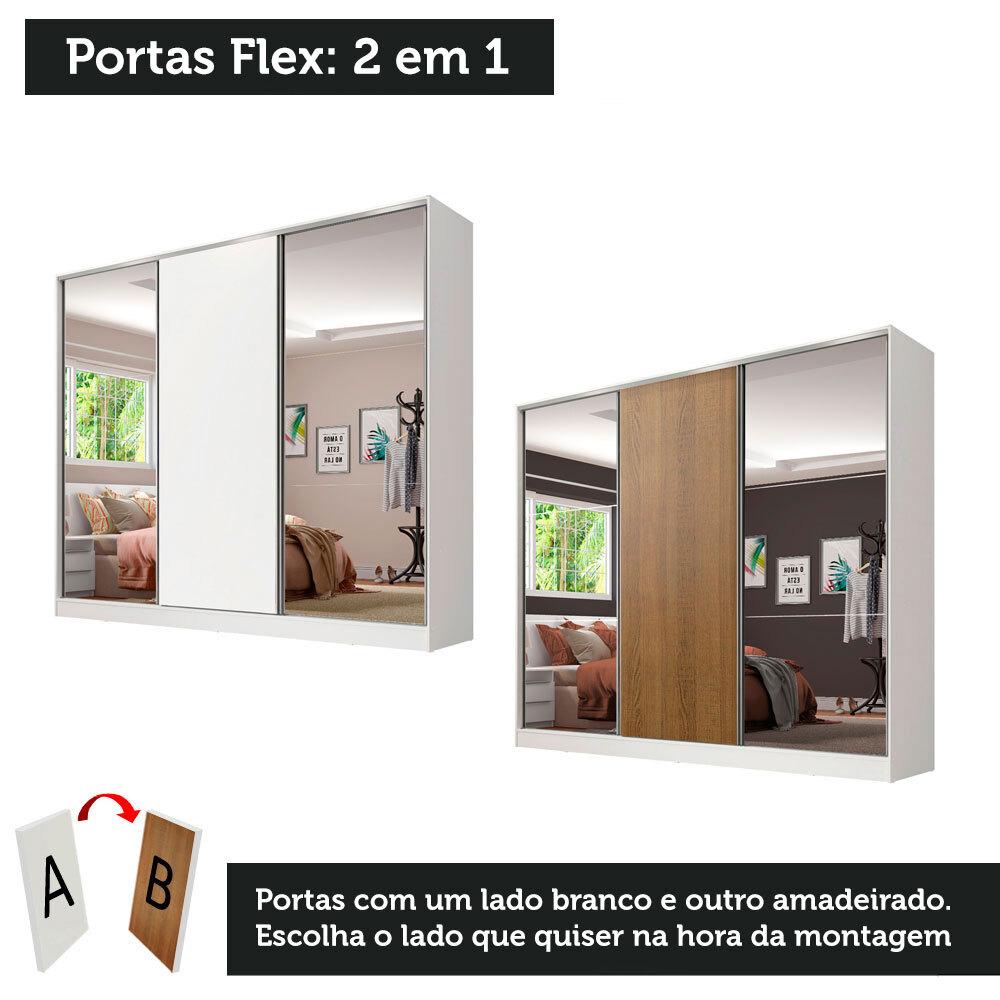 Guarda Roupa Juvenil 100% MDF Madesa Kevin 3 Portas de Correr com Espelhos - Branco/Rustic