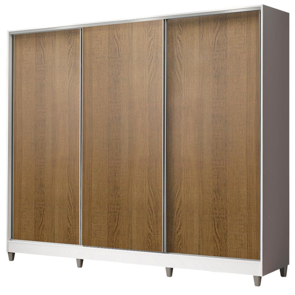 Guarda Roupa Juvenil 100% MDF Madesa Kevin 3 Portas de Correr com Pés - Branco/Rustic