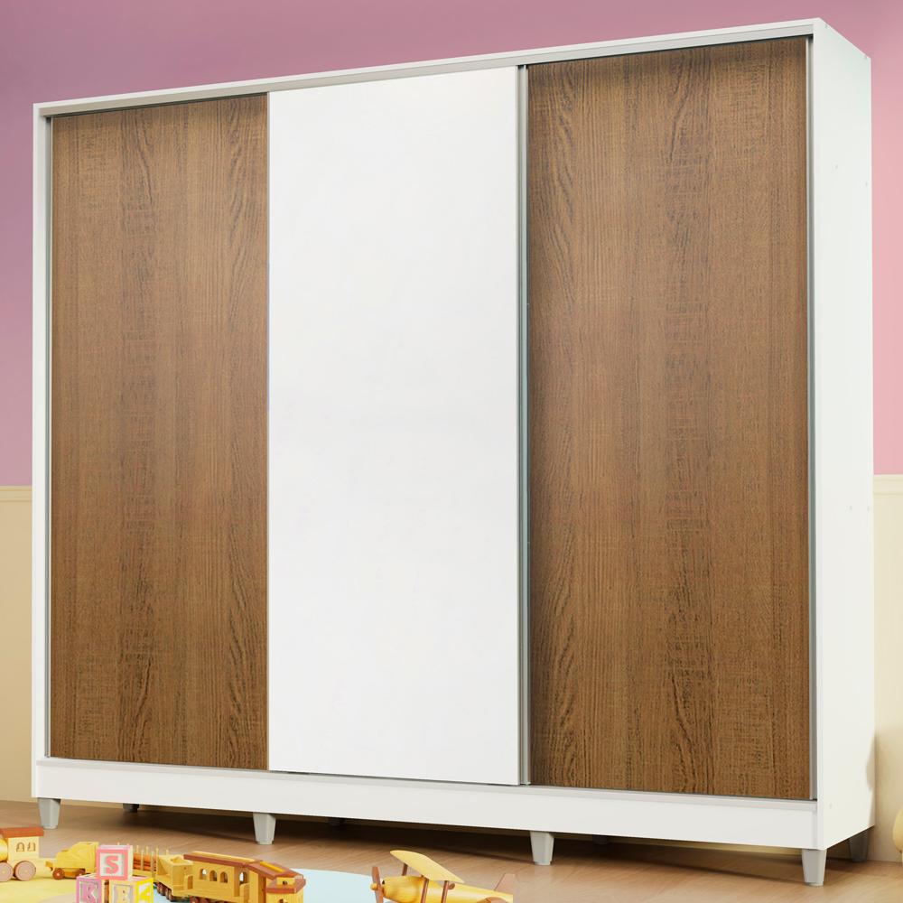 Guarda Roupa Juvenil 100% MDF Madesa Kevin 3 Portas de Correr com Pés - Branco/Rustic/Branco