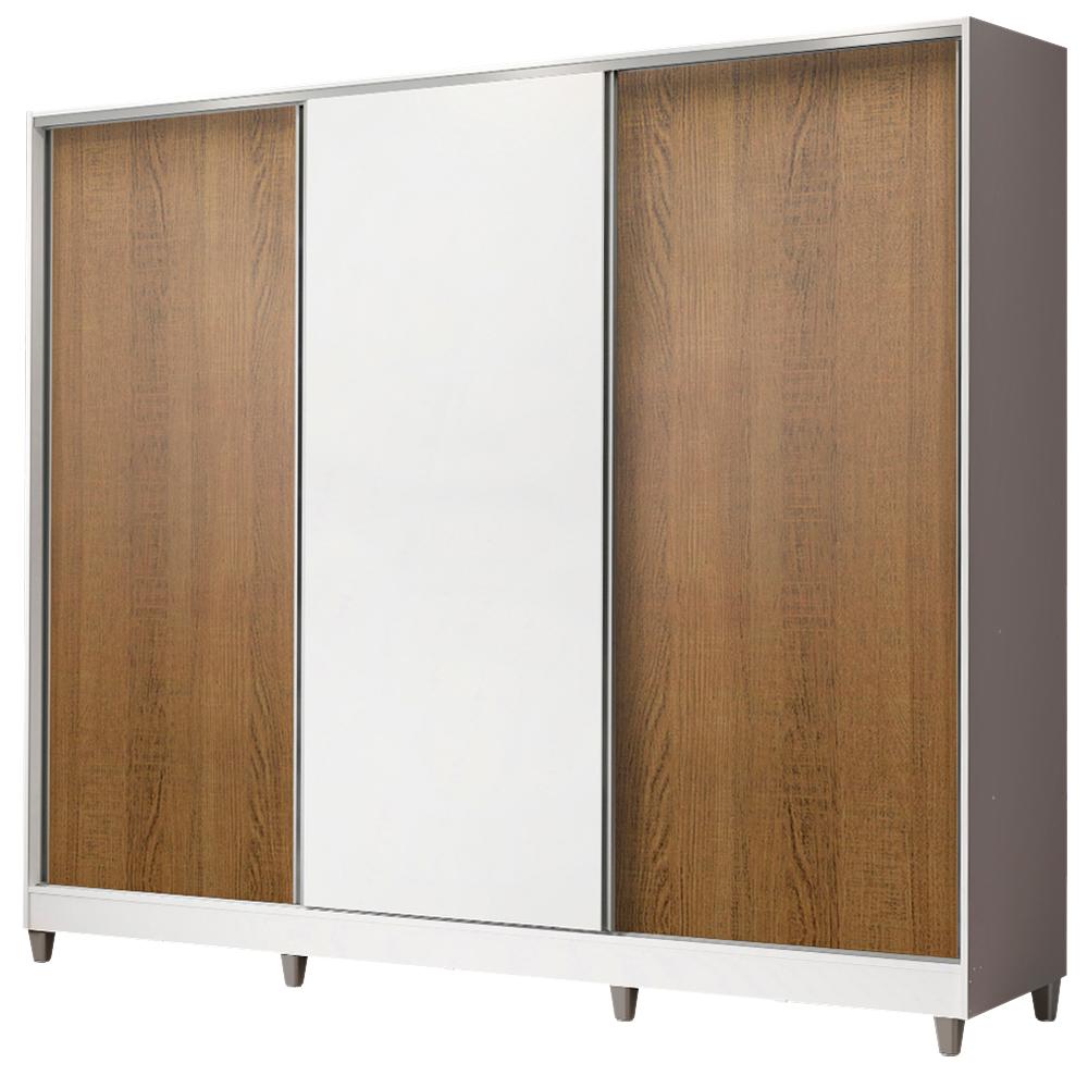 Guarda Roupa Juvenil 100% MDF Madesa Kevin 3 Portas de Correr com Pés - Branco/Rustic/Branco