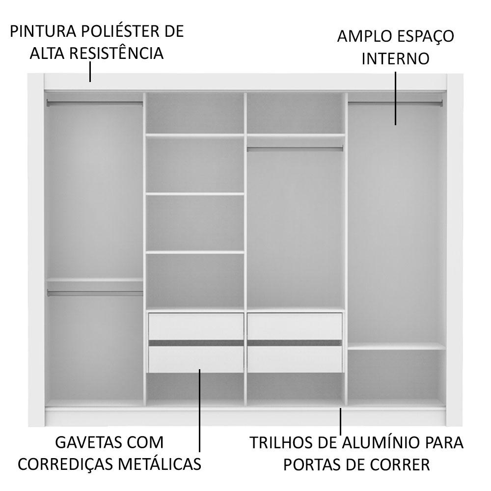 Guarda-Roupa Madesa Montana 4 Portas de Correr de Espelho - Branco