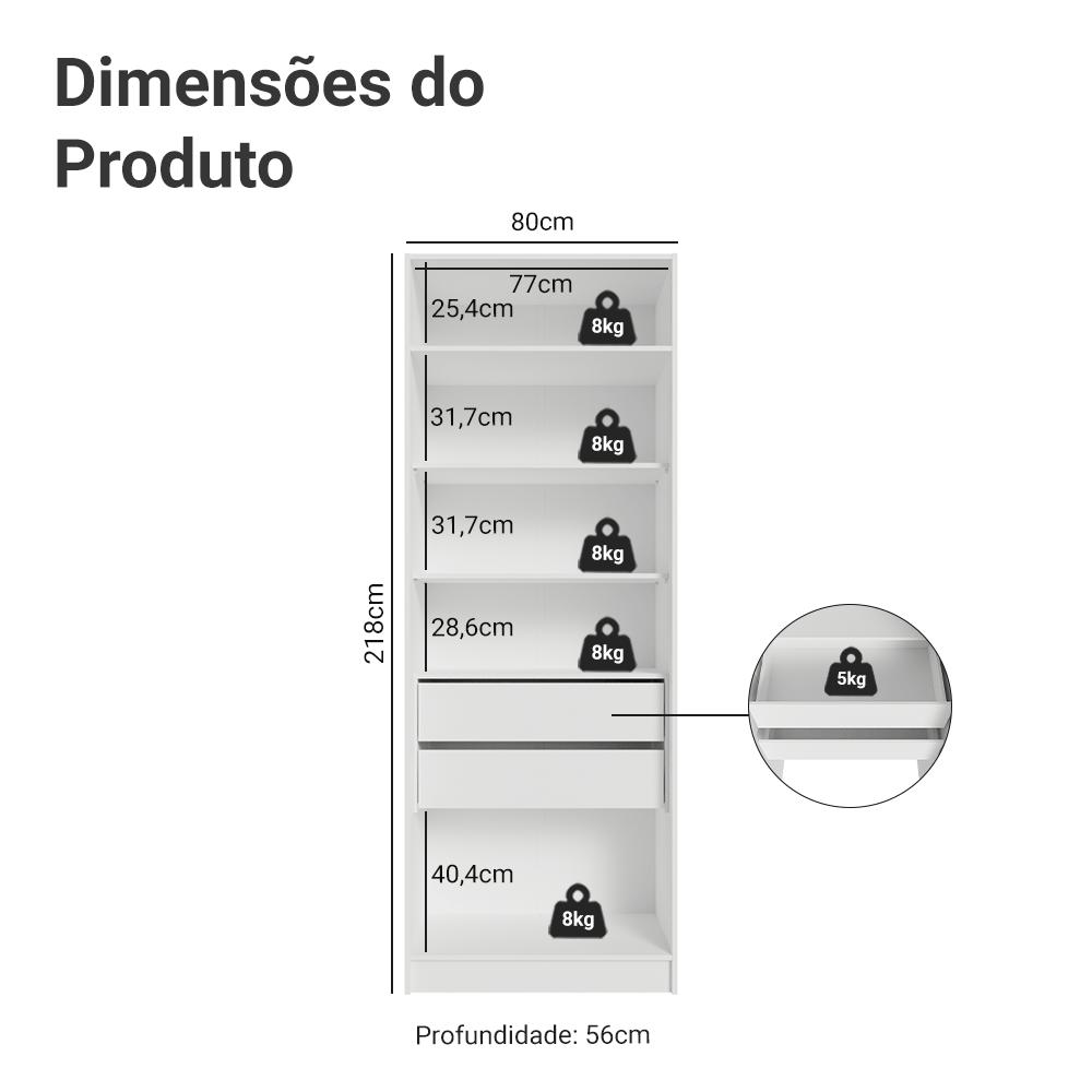 Guarda-Roupa Modulado 2 Portas 2 Gavetas 4 Prateleiras Branco Neo Madesa