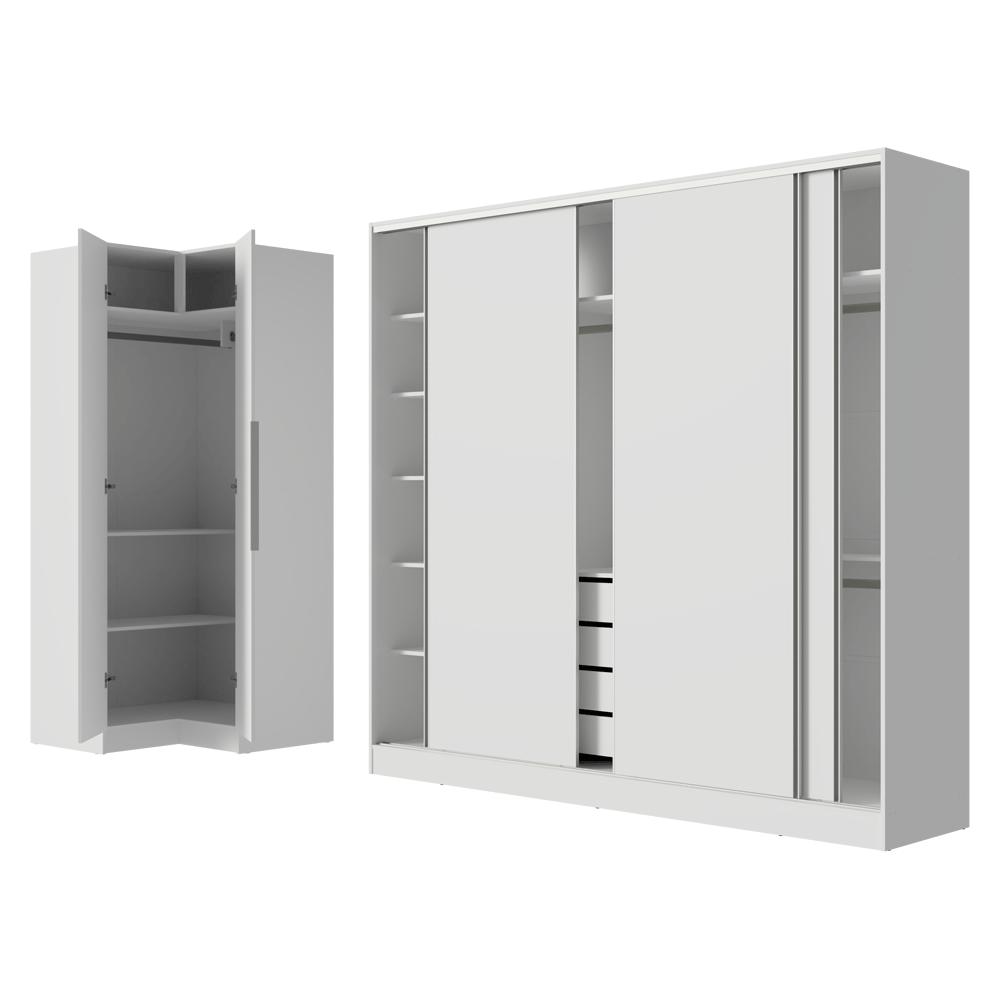 Guarda-Roupa Modulado Neo + Guarda-Roupa Royale 3 Portas de Correr Branco Madesa